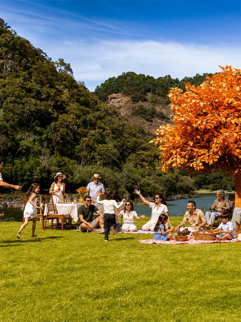 Amigos disfrutando un viaje en grupo en Sierra Lago
